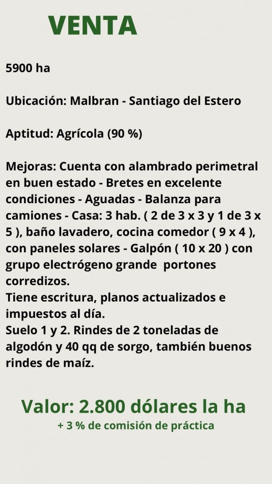 5900 HA Agricolas - Malbran S del Estero