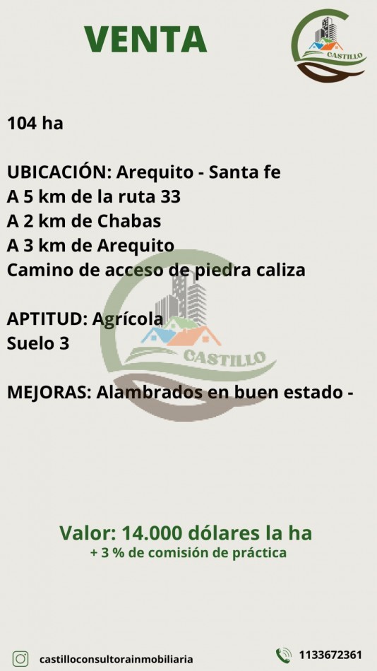 104 ha Agricola - Arequito Sta Fe