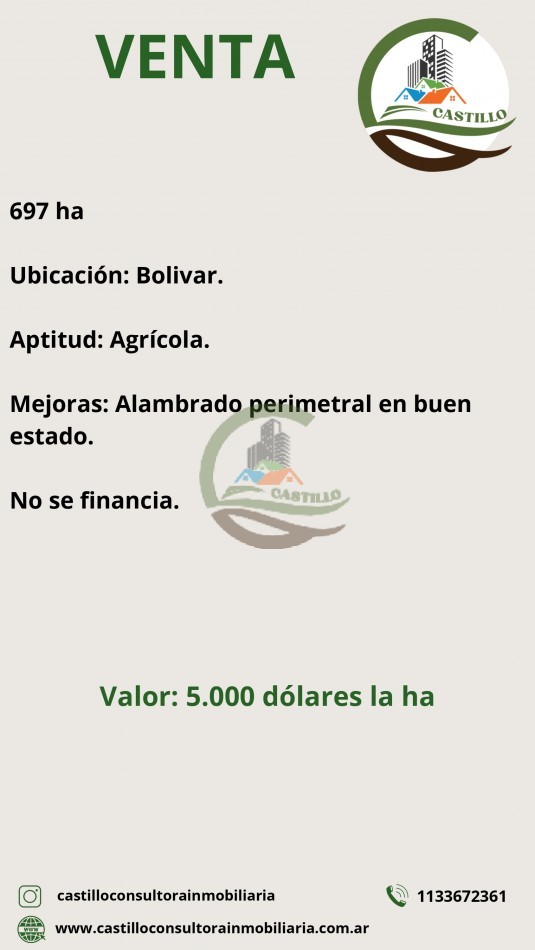 697 ha agricolas - bolivar