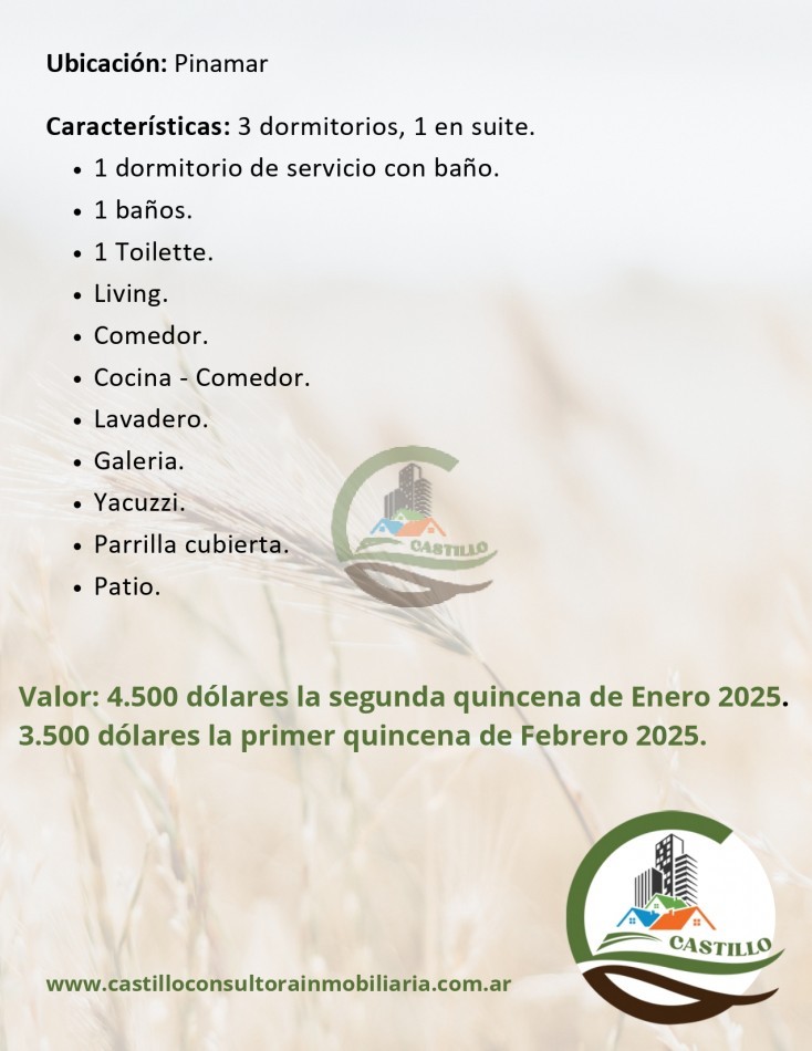 Alquiler temporario Pinamar