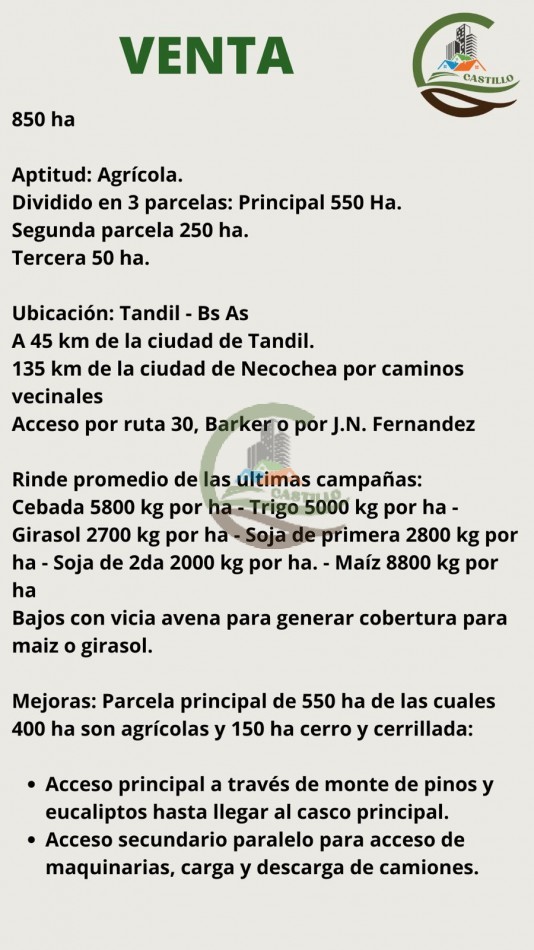 850 HA Agricolas - Tandil