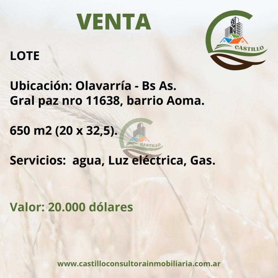 lote 650 m2 barrio aoma - olavarria