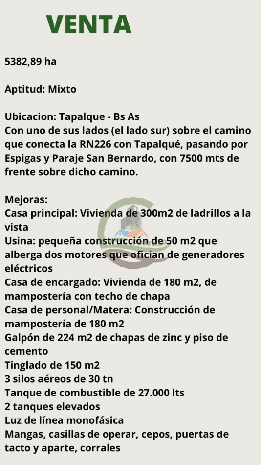 5382,89 Ha Mixtas - Tapalque