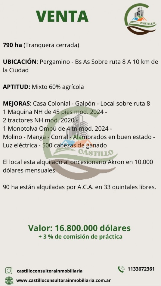790 ha Mixto - Pergamino - Tranquera cerrada