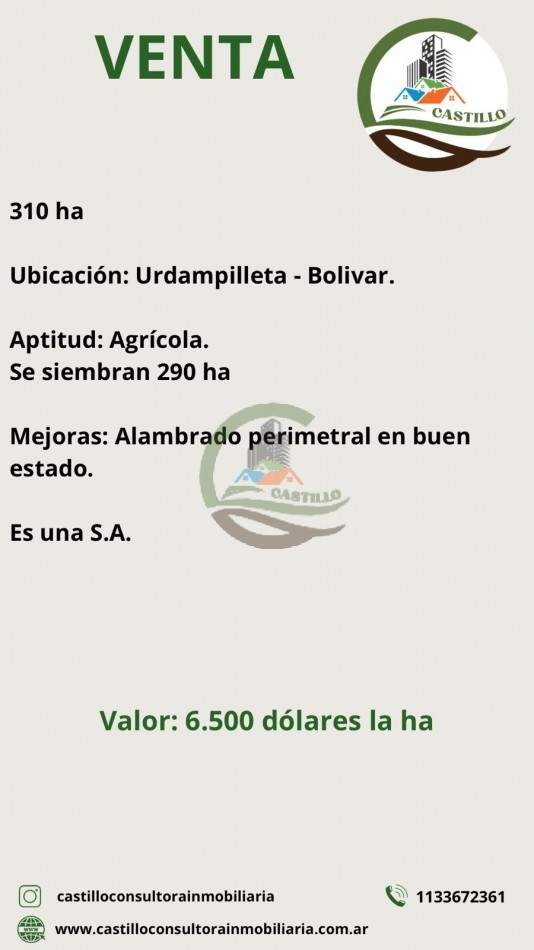 310 ha agricolas - bolivar 