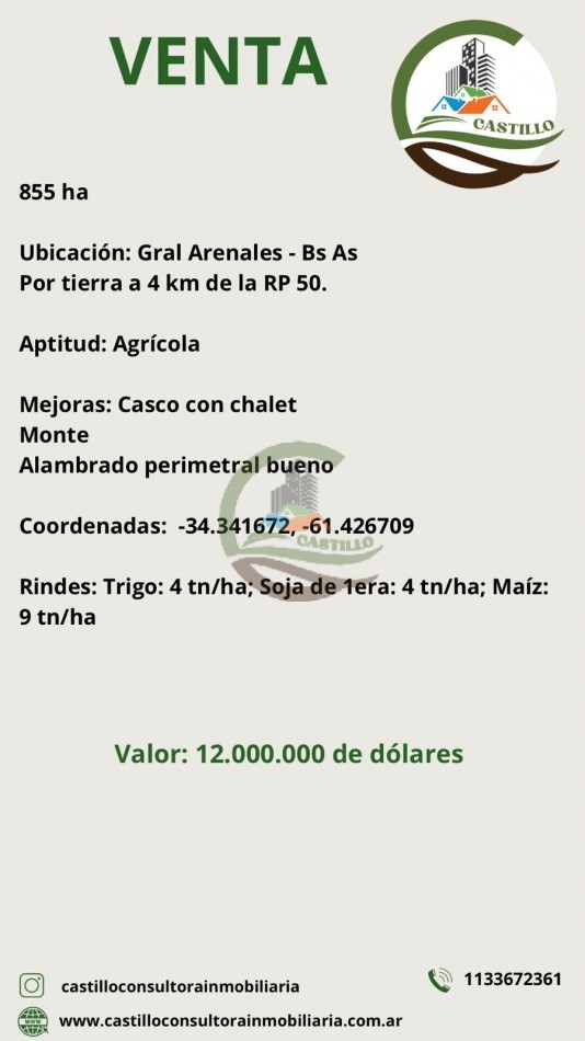 855 ha Agricolas - Gral Arenales