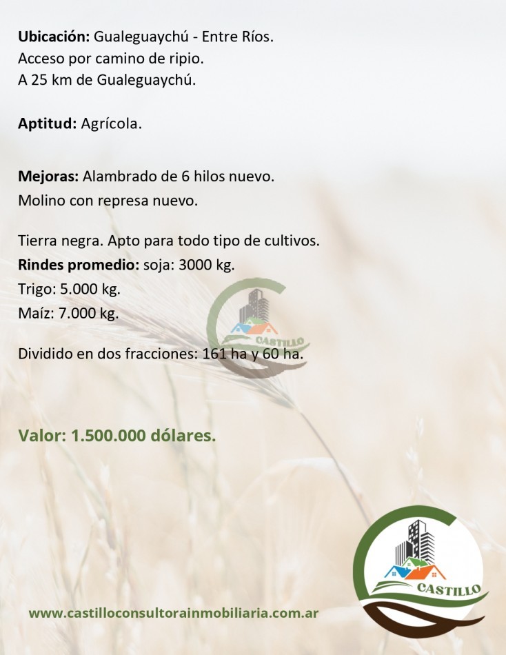 221 ha agricolas -  gualeguaychu
