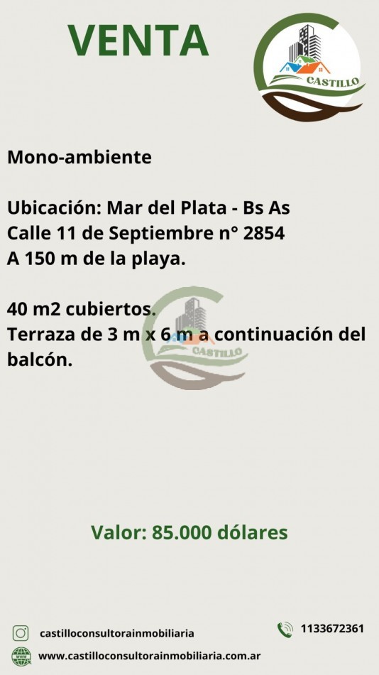 Departamento monoambiente - Mar del Plata